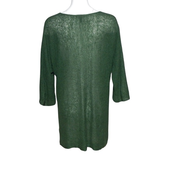 EILEEN FISHER System Emerald Green Organic Linen Boxy Lagenlook Sweater Size L - Picture 2 of 5